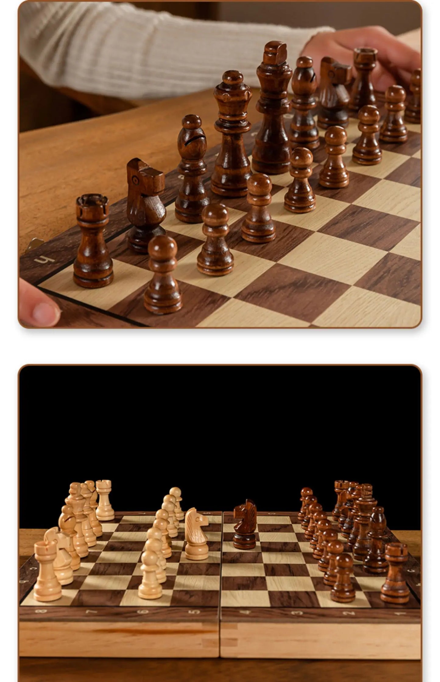 Chess Set - Magnetic Foldable Portable Solid Wood Chess Board - Educational Games for Students and Kids - Christmas Gift