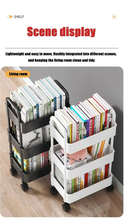 Bookshelf Storage Trolley Mobile Kitchen Organizer Cart With Wheels Multi-Layer Bathroom Shelves Household Snacks Storage Rack