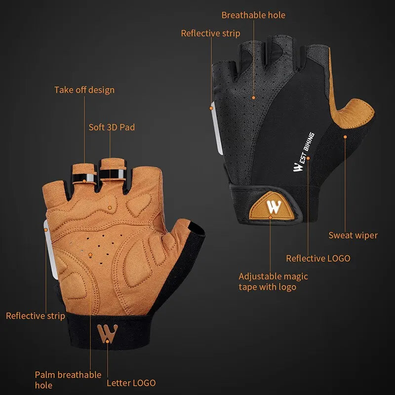 WEST BIKING Sports Cycling Gloves Half Finger Men Women MTB Bike Gloves Running Fitness Gym Riding Motorcycle Bicycle Gloves