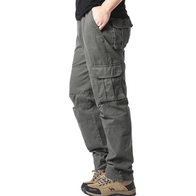 Large Pocket Loose Overalls Men's Outdoor Sports Jogging Tactical Pants Elastic Waist Pure Cotton Casual Work Pants