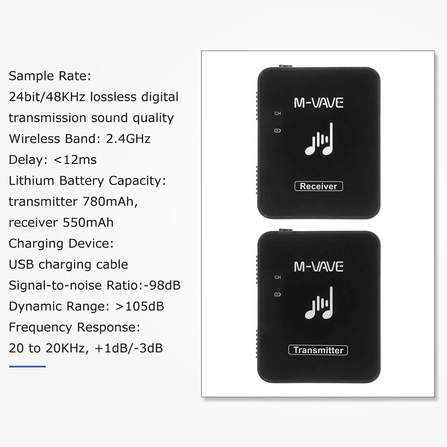 M-VAVE SWS10 2.4GHz Wireless Earphone Monitor Transmission System USB Rechargeable Transmitter & Receiver Support Mono/Stereo