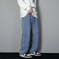 2025 New Korean Men's Casual Long Jeans Classic Man Straight Denim Wide-leg Pants Solid Color Light Blue Grey Black 3XL