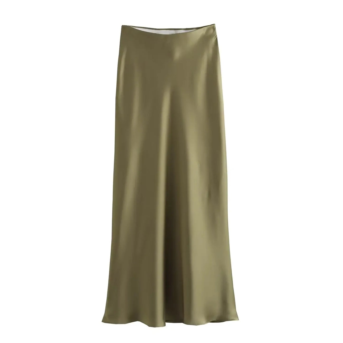 Willshela Women Fashion Satin Solid Pleated Midi Skirt Vintage Mid Elastic Waist Female Chic Lady Skirts