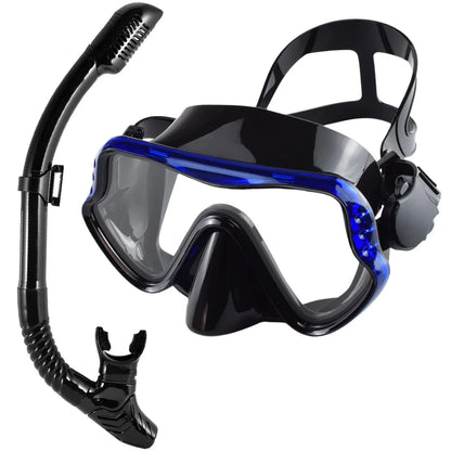 Dry Snorkel Set Diving Mask For Adults Tempered Glass Professional Panoramic Snorkeling Gear Swimming Training Snorkel Kit