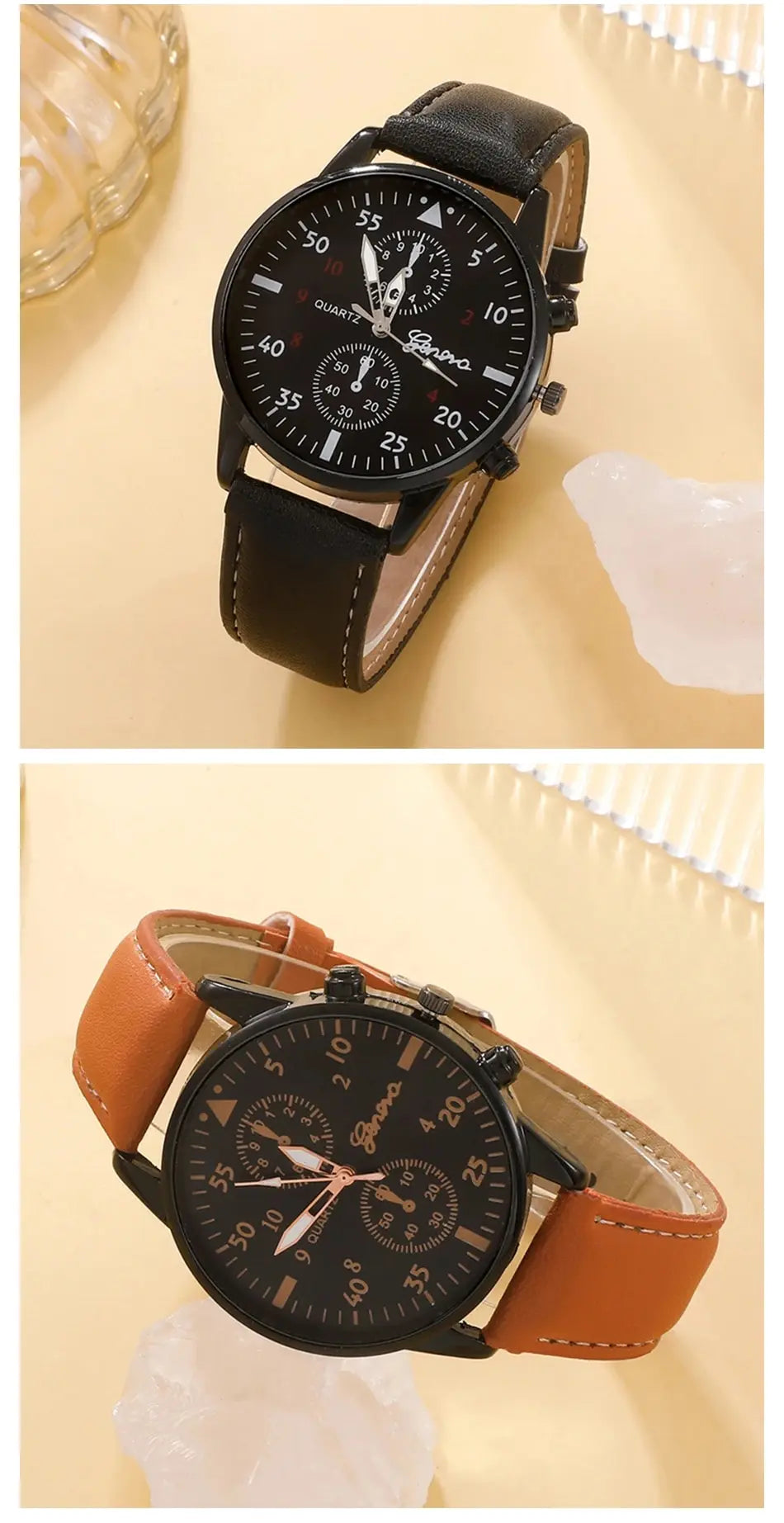 New Men Watch Luxury Bracelet Set Fashion Business Brown Leather Quartz Wrist Watches for Men Gift Set Relogio Masculino