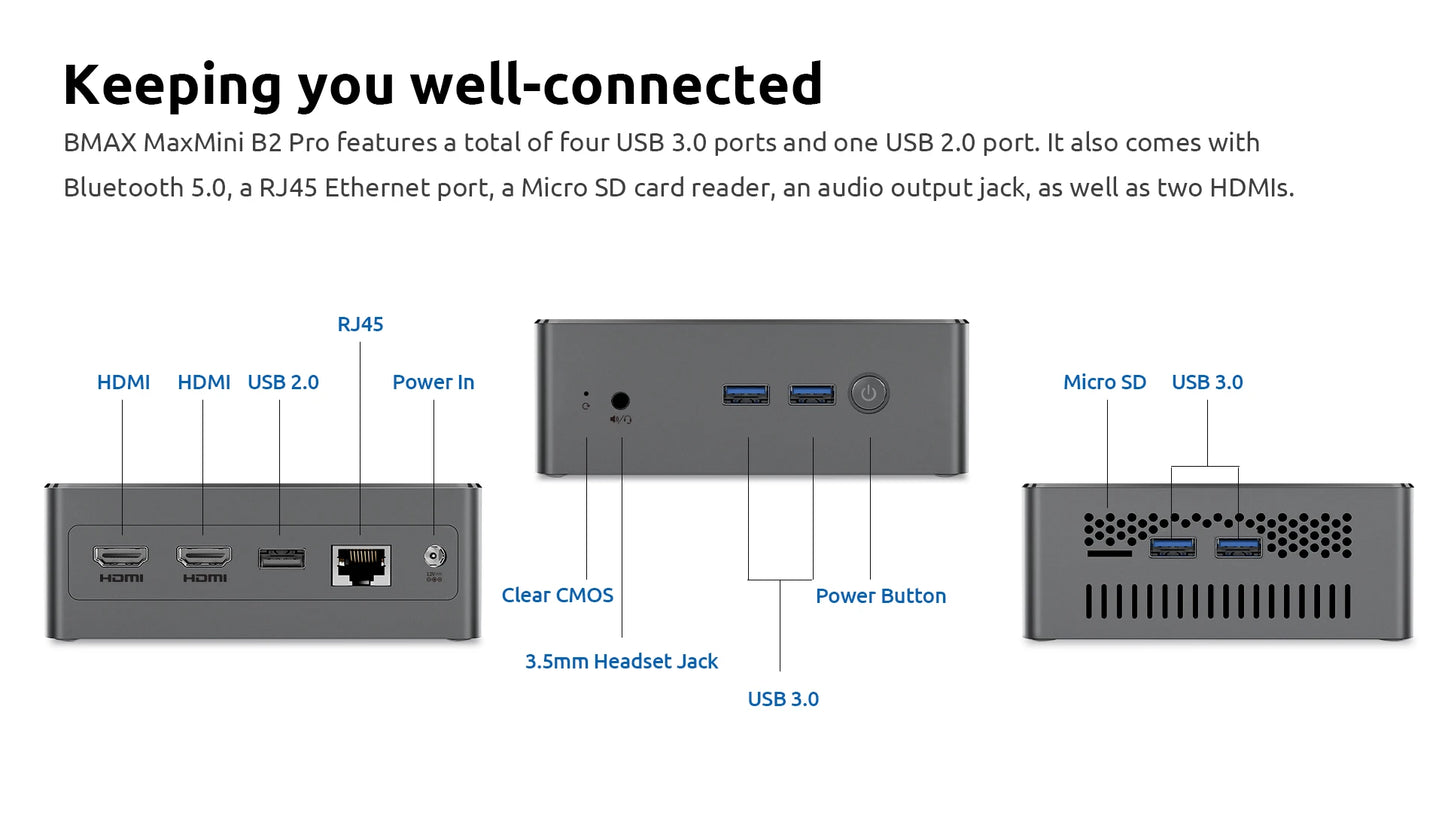 BMAX B2 Pro Mini PC Windows 11 PRO OS PC All In One HDMI Intel N4000 N4100 8GB RAM 256GB SSD Intel UHD Graphics 600 1000Mbps