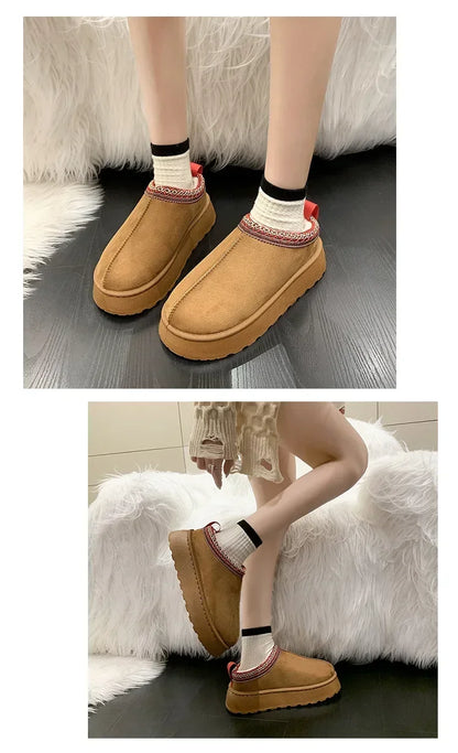 Snow Boots for Women 2023 Winter New Cashmere Warm Thick Soles Without Heel-covered Hair Half Slipper Cotton Shoes for Women