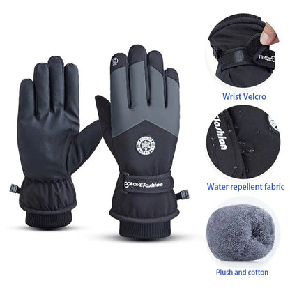 Winter Snowboard Ski Gloves PU Leather Non-slip Touch Screen Waterproof Motorcycle Cycling Fleece Warm Riding Gloves