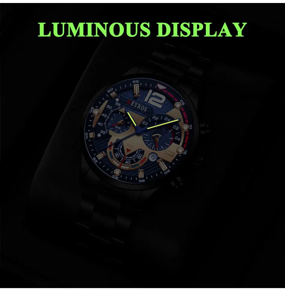 Fashion Mens Stainless Steel Watches Luxury Quartz Wristwatch Calendar Luminous Clock Men Business Casual Watch Reloj Hombre