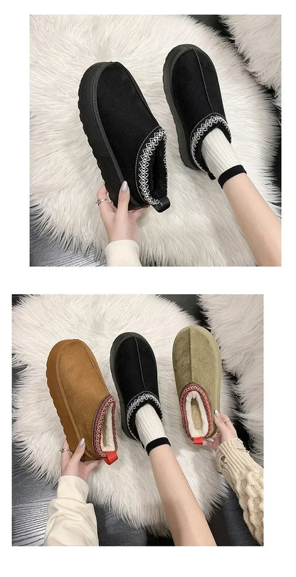 Snow Boots for Women 2023 Winter New Cashmere Warm Thick Soles Without Heel-covered Hair Half Slipper Cotton Shoes for Women