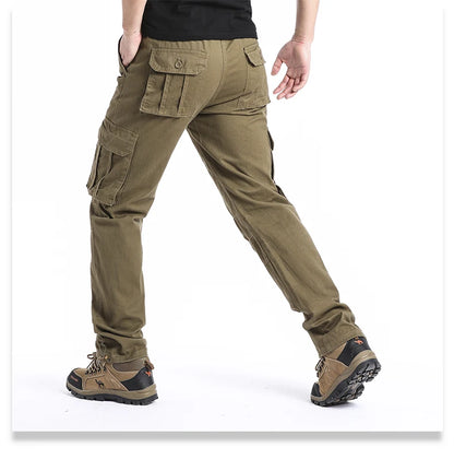 Large Pocket Loose Overalls Men's Outdoor Sports Jogging Tactical Pants Elastic Waist Pure Cotton Casual Work Pants