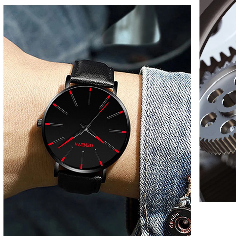 3pcs Set Fashion Mens Watches Luxury Casual Leather Quartz Wristwatch Men Business Sports Wrist Watch Bracelet Necklace Set