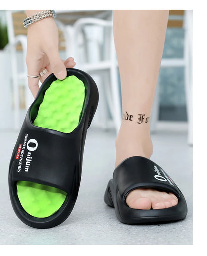 2024 New Men Massage Slippers Slides Indoor Outdoor Sandals Beach Casual Shoes Comfortable Sole Men's Slippers Big Size 38-47