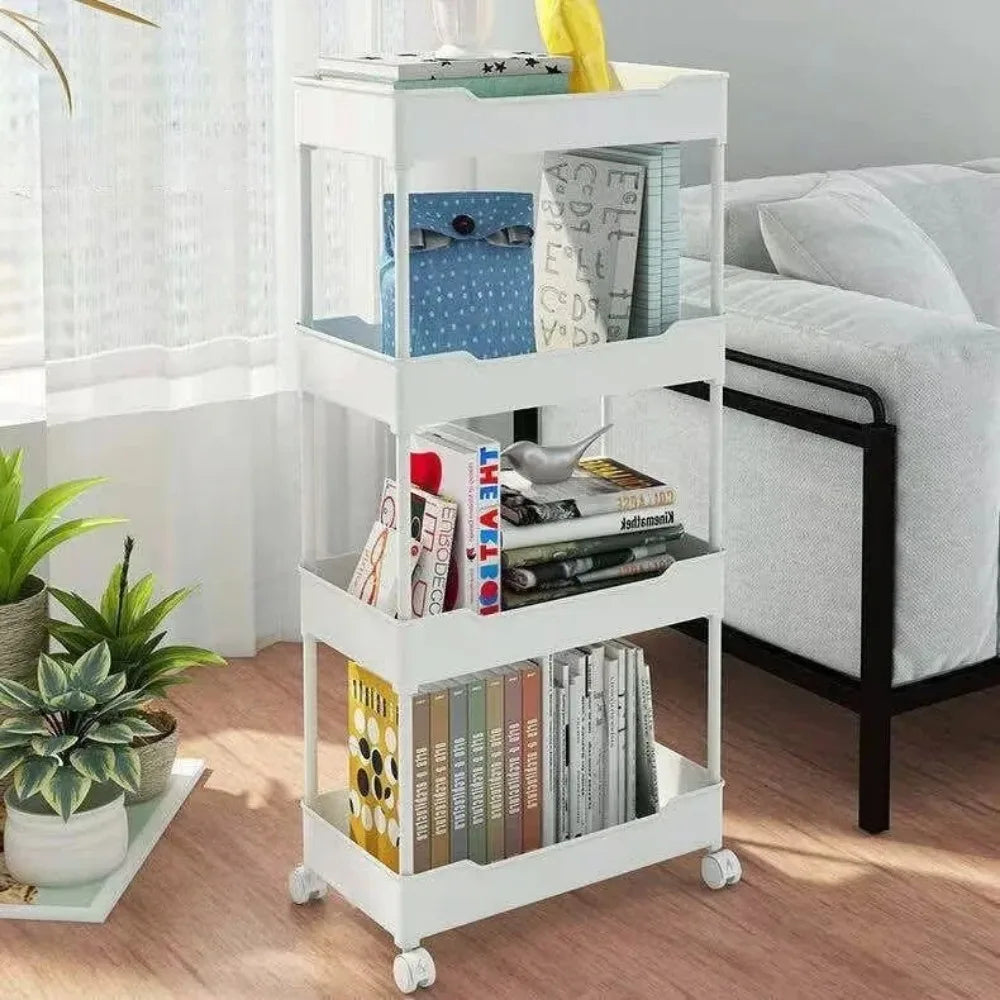 Bookshelf Storage Trolley Mobile Kitchen Organizer Cart With Wheels Multi-Layer Bathroom Shelves Household Snacks Storage Rack