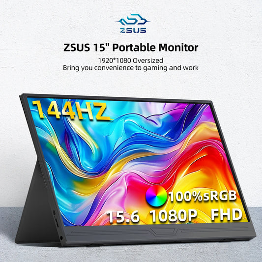 ZSUS 15.6 Inch 144Hz Portable Monitor1920*1080 300cd/ m² 16: 9 For Laptop XBox PS4/5 Switch Cell Phone Computer Extension Office