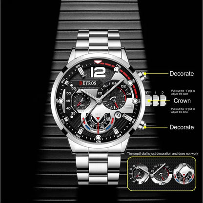 Fashion Mens Watches Luxury Stainless Steel Quartz Wristwatch Calendar Luminous Clock Men Business Casual Watch Reloj Hombre