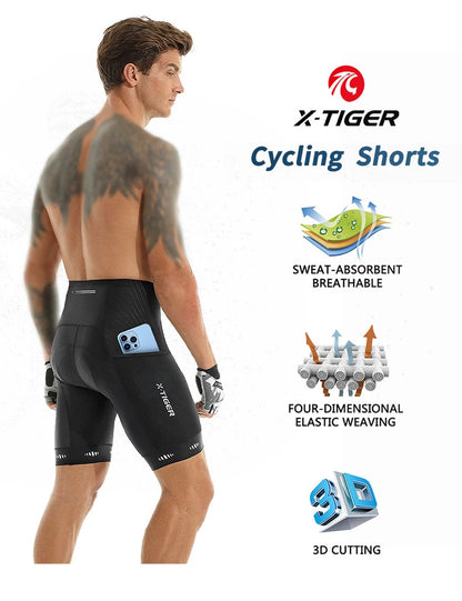 X-TIGER Men Cycling Shorts with Back Pocket 5D Gel Padded Bike Shorts for Men Mountain Road Biking Riding Half Pants Tights