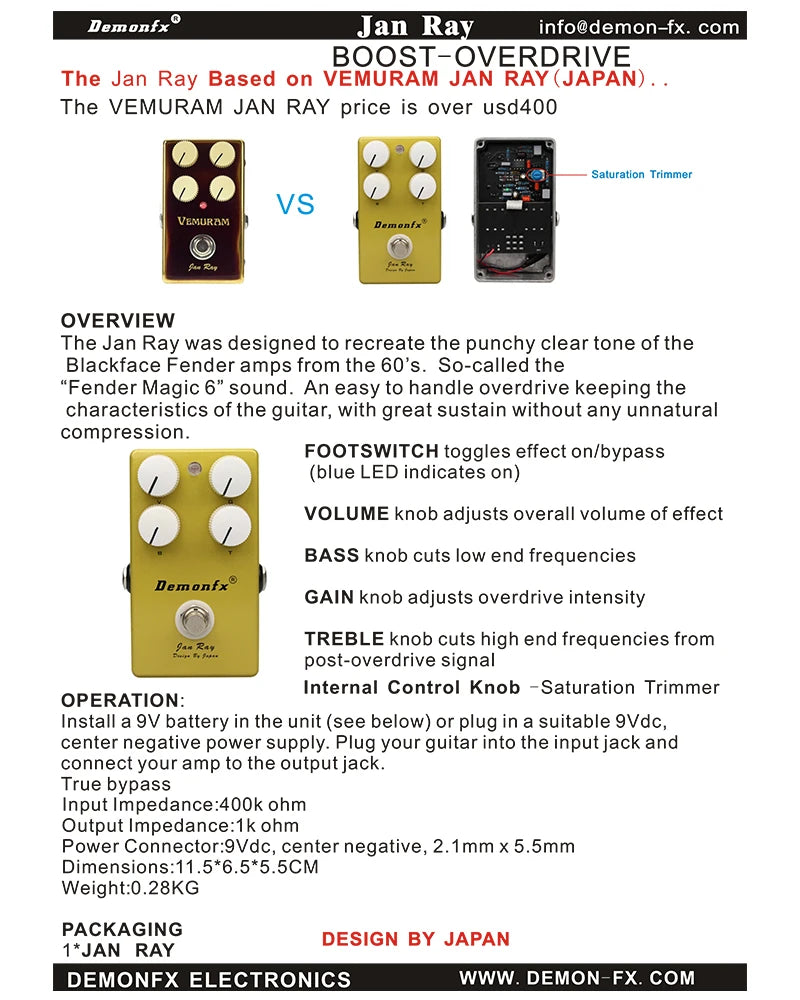 Demonfx High quality Guitar Effect Pedal Wah Distortion Overdrive Delay Reverb Compressor Booster Pedal