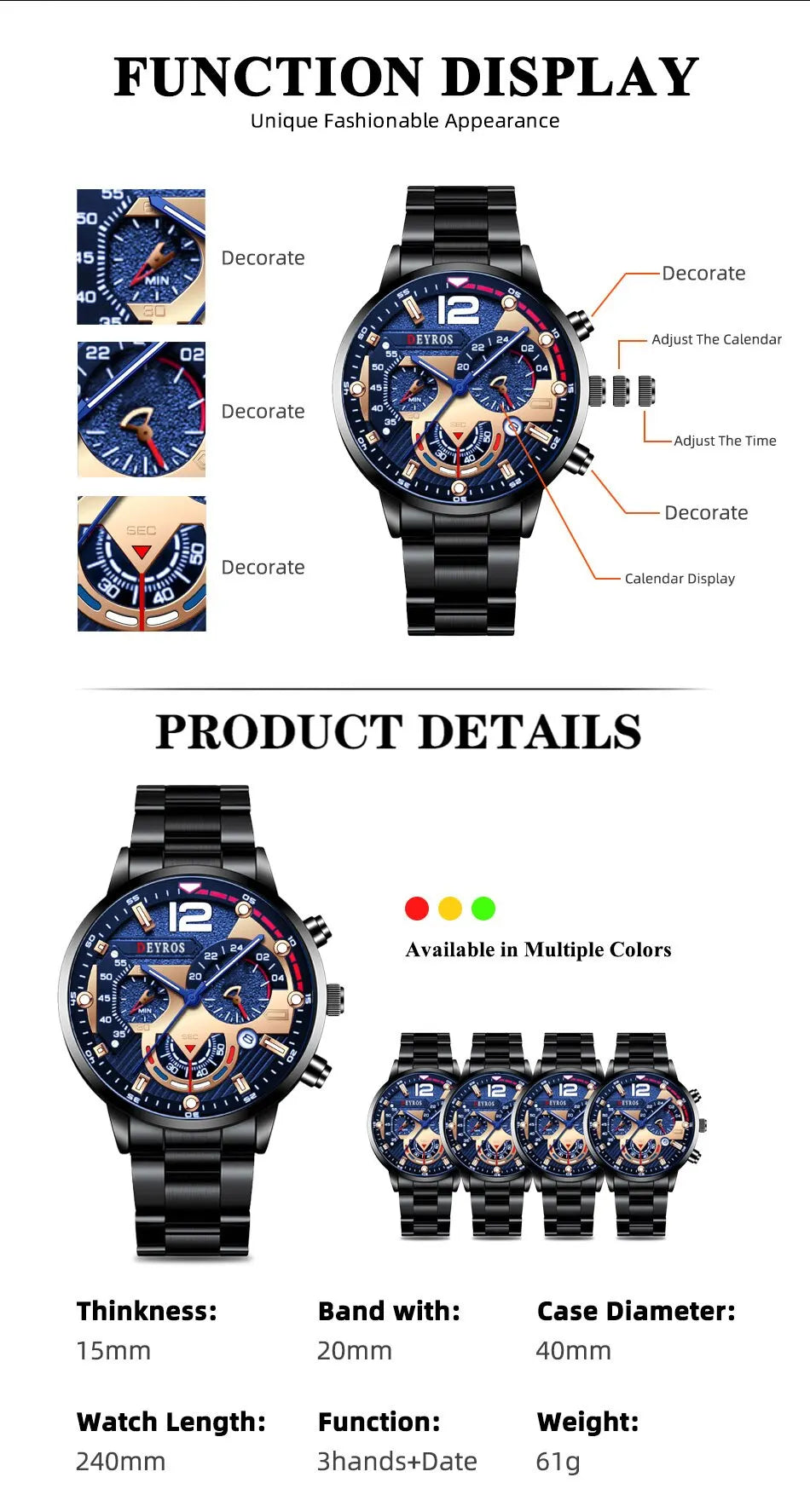 Fashion Mens Stainless Steel Watches Luxury Quartz Wristwatch Calendar Luminous Clock Men Business Casual Watch Reloj Hombre