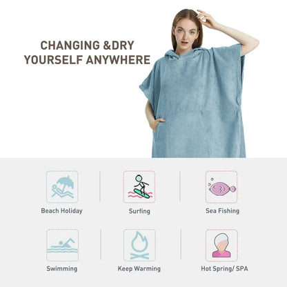 Surf Poncho Towel Poncho Quick-Dry Towel Hoodie Microfiber Beach Robe Changing Poncho Swim Towel Beach Poncho For Adults