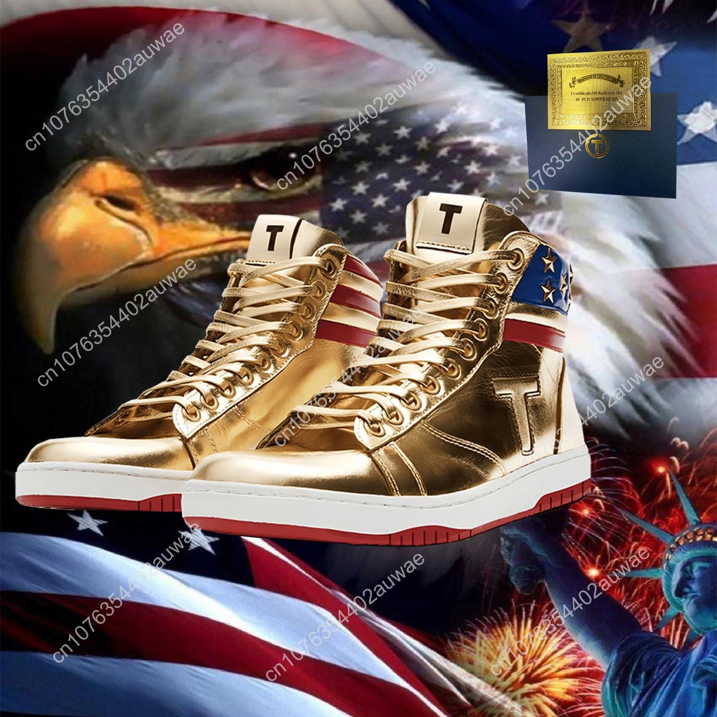 Trump NEVER SURRENDER Gold Shoes Top Quality Big Size 47 48 Mens 2024 MAGA Golden Casual Streetwear Running Silvery Sneakers