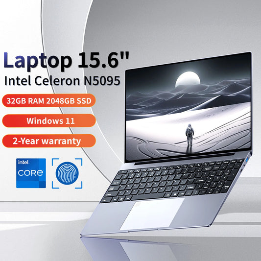 15.6"Laptop Intel Celeron N5095 notebook gamer 32GB RAM 2TB SSD Office Study PC Computer Windows 11 1920*1080Resolution