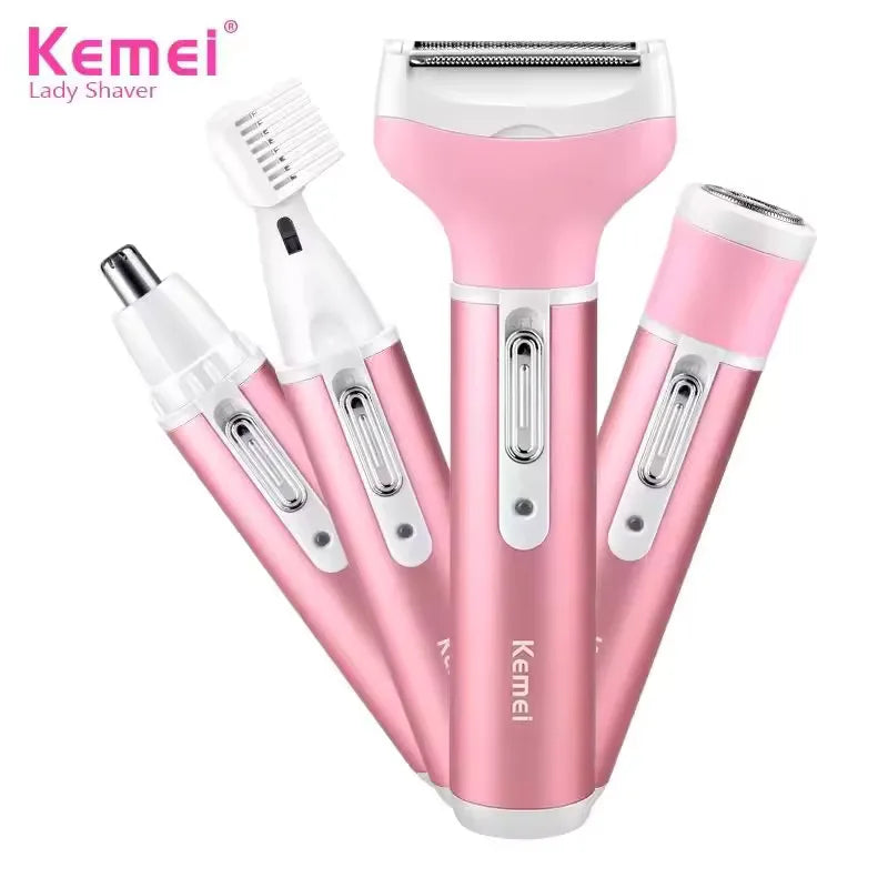 Kemei Multi-function 4in1 BeautyTrimmer Set Lady Shave Epilator Rechargeable for Legs Arms Armpit Bikini Backs Face Hair KM-6637