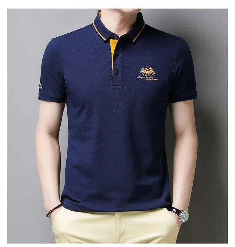 New Summer Korean  Embroidered Polo Shirt Men's Luxury Top Casual Lapel Short Sleeve T-shirt Fashion Anti-wrinkle Men T Shirt