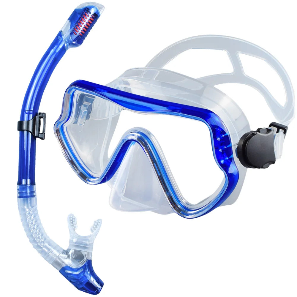 Dry Snorkel Set Diving Mask For Adults Tempered Glass Professional Panoramic Snorkeling Gear Swimming Training Snorkel Kit