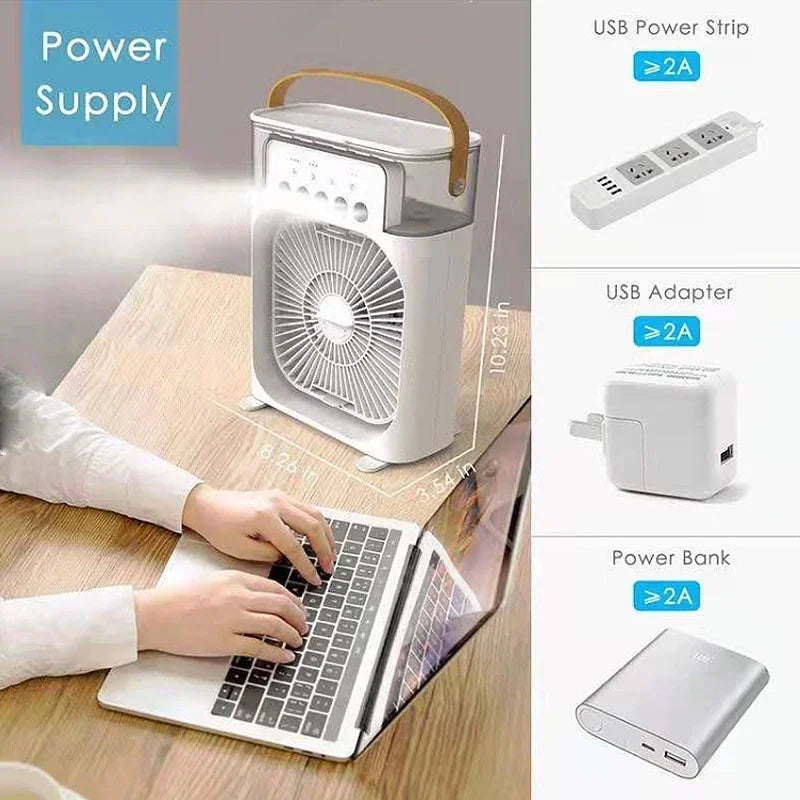 Portable Fan Air Conditioners USB Electric Fan LED Night Light Water Mist Fun 3 In 1 Air Humidifie For Home