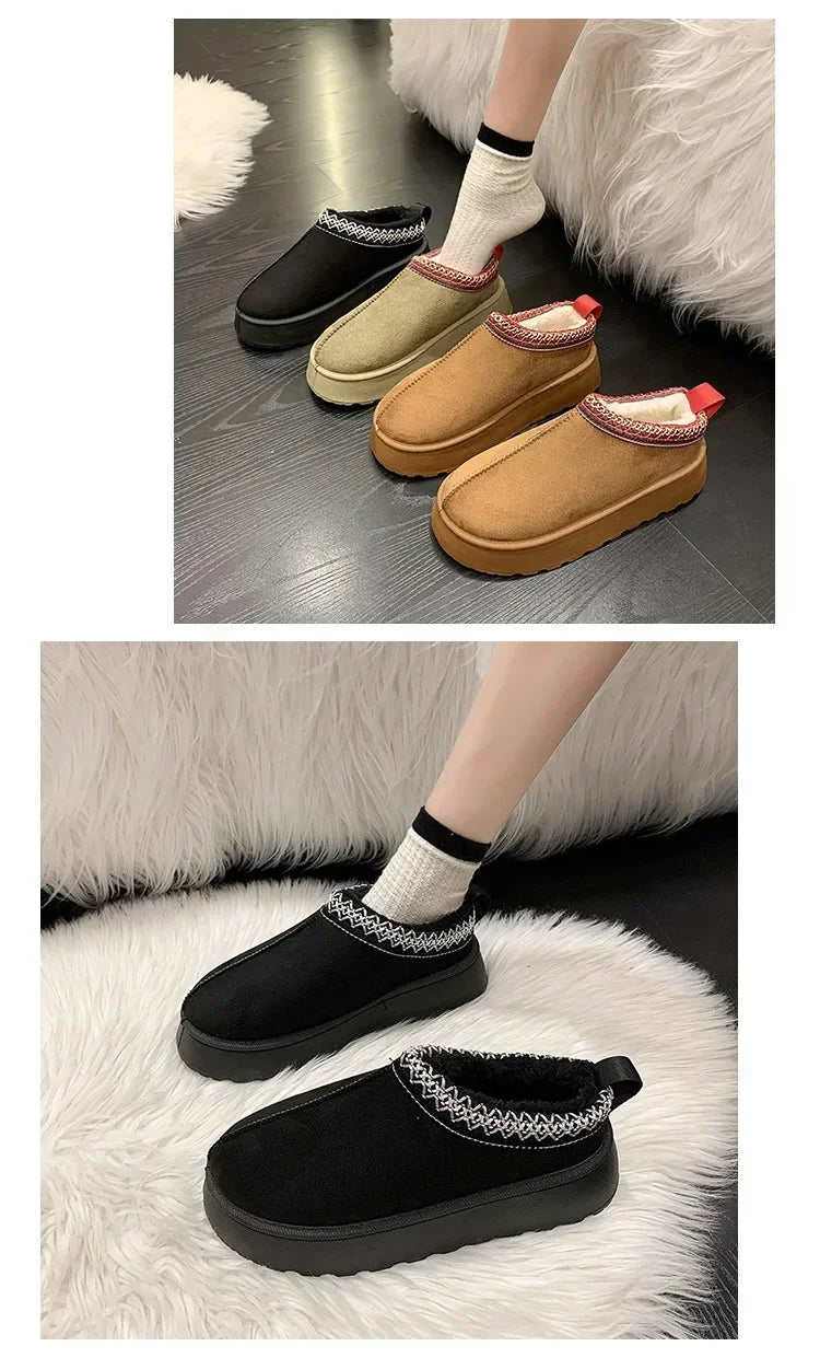 Snow Boots for Women 2023 Winter New Cashmere Warm Thick Soles Without Heel-covered Hair Half Slipper Cotton Shoes for Women