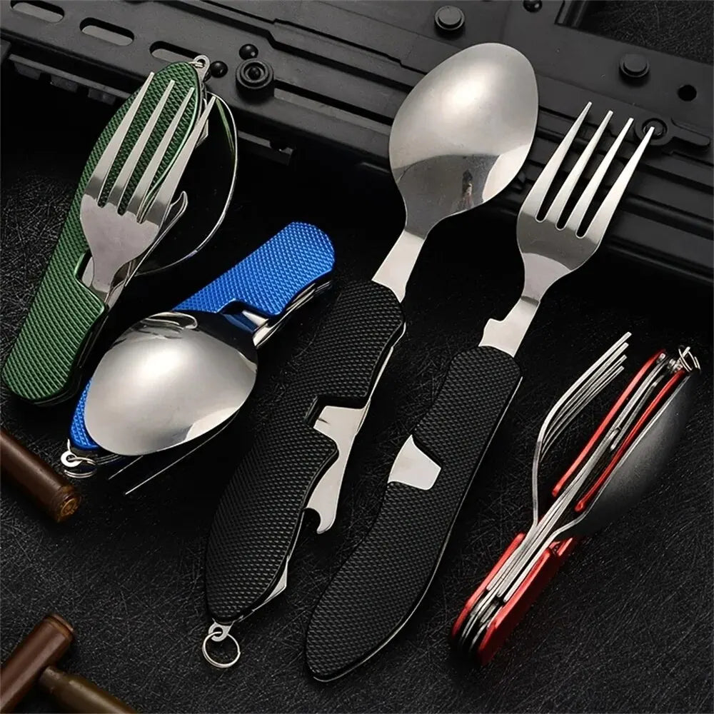 Foldable Camping Utensil Set - Multi-Functional Knife, Fork, Spoon Combo For Outdoor Activities And Sports Camping Picnic Travel