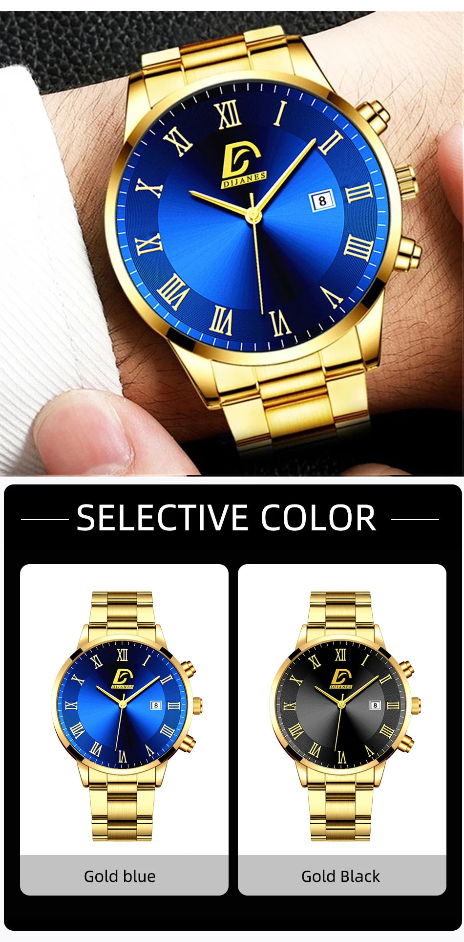 Fashion Mens Gold Stainless Steel Watches Luxury Minimalist Quartz Wrist Watch Men Business Casual Calendar Watch Reloj Hombre