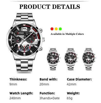 Fashion Mens Watches Luxury Stainless Steel Quartz Wristwatch Calendar Luminous Clock Men Business Casual Watch Reloj Hombre