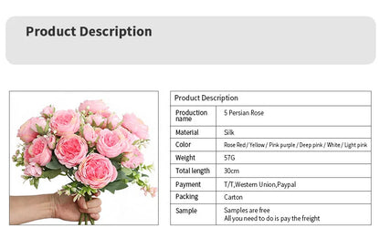 Hot Selling 1pcs/30cm Rose Pink Silk Bouquet Peony Artificial Flower 5 Big Head 4 Small Bud Bride Wedding Home Decoration Artifi