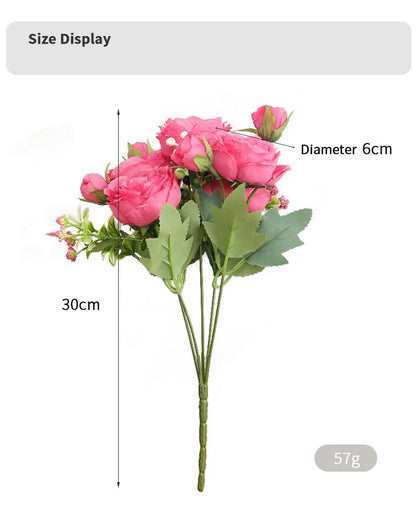 Hot Selling 1pcs/30cm Rose Pink Silk Bouquet Peony Artificial Flower 5 Big Head 4 Small Bud Bride Wedding Home Decoration Artifi