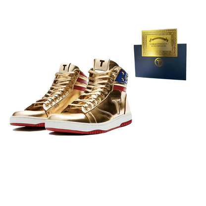 Trump NEVER SURRENDER Gold Shoes Top Quality Big Size 47 48 Mens 2024 MAGA Golden Casual Streetwear Running Silvery Sneakers