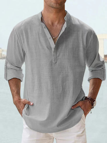 New Cotton Linen Shirts for Men Casual Shirts Lightweight Long Sleeve Henley Beach Shirts Hawaiian T Shirts for Men