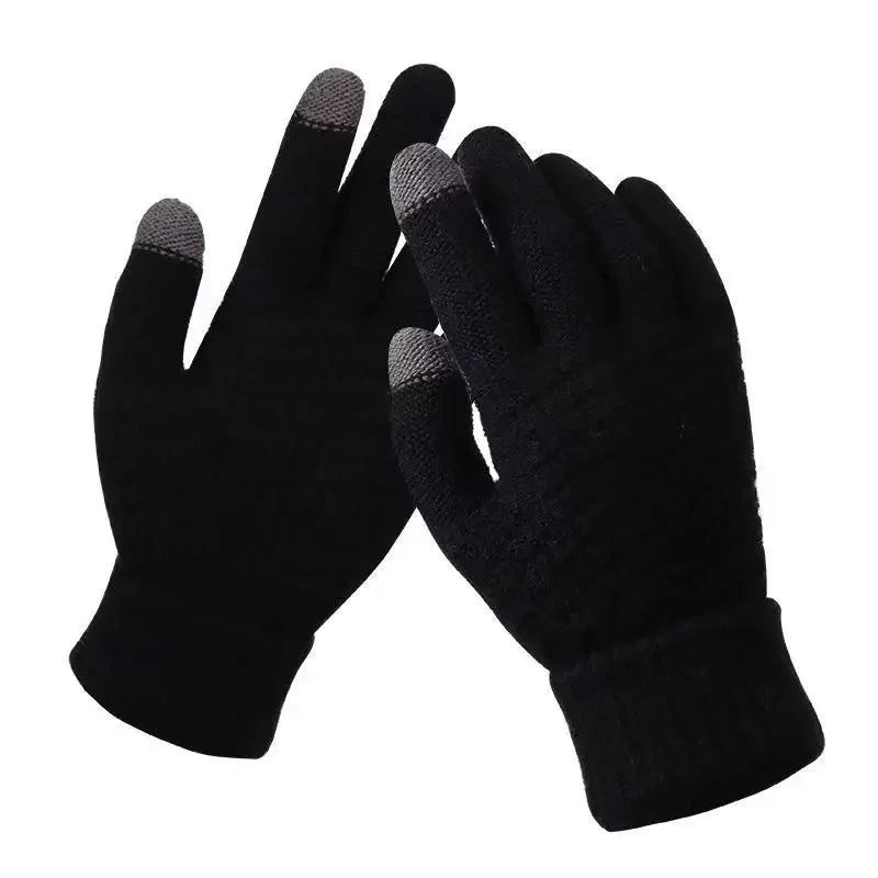 Women Men Warm Winter Touch Screen Gloves Stretch Classical Knit Mittens Wool Full Finger Outdoor Cycling Driving Glove