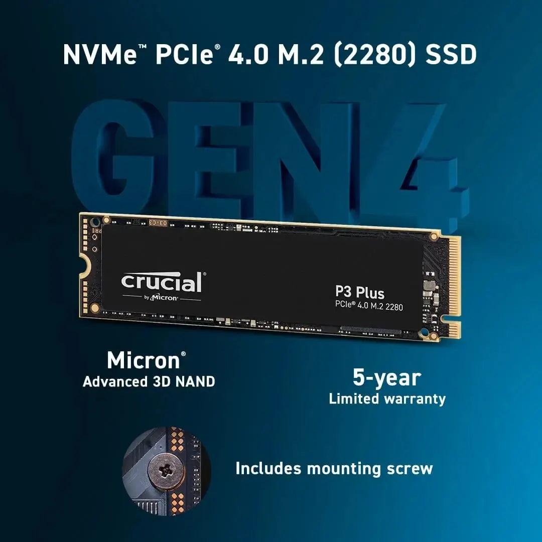 Crucial P3 Plus 2TB 1TB 500GB PCIe Gen4 3D NAND NVMe M.2 SSD, up to 5000MB/s