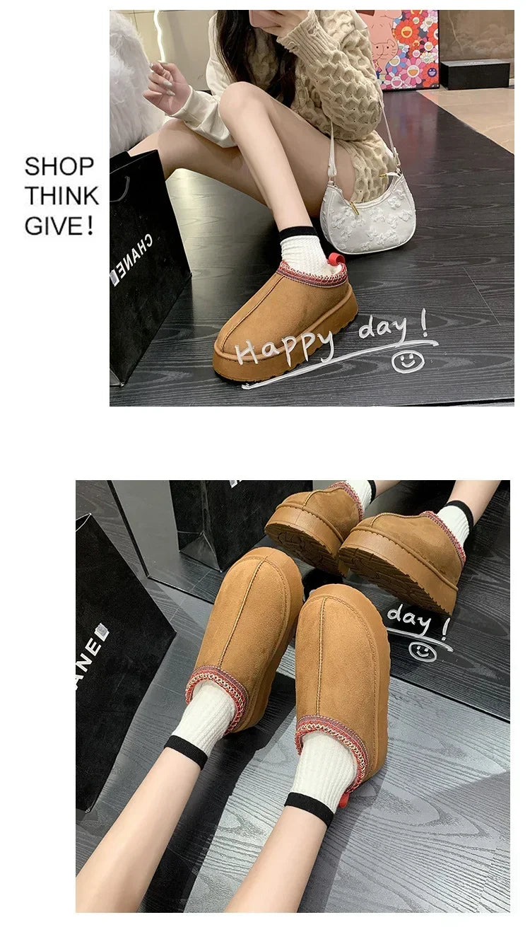 Snow Boots for Women 2023 Winter New Cashmere Warm Thick Soles Without Heel-covered Hair Half Slipper Cotton Shoes for Women