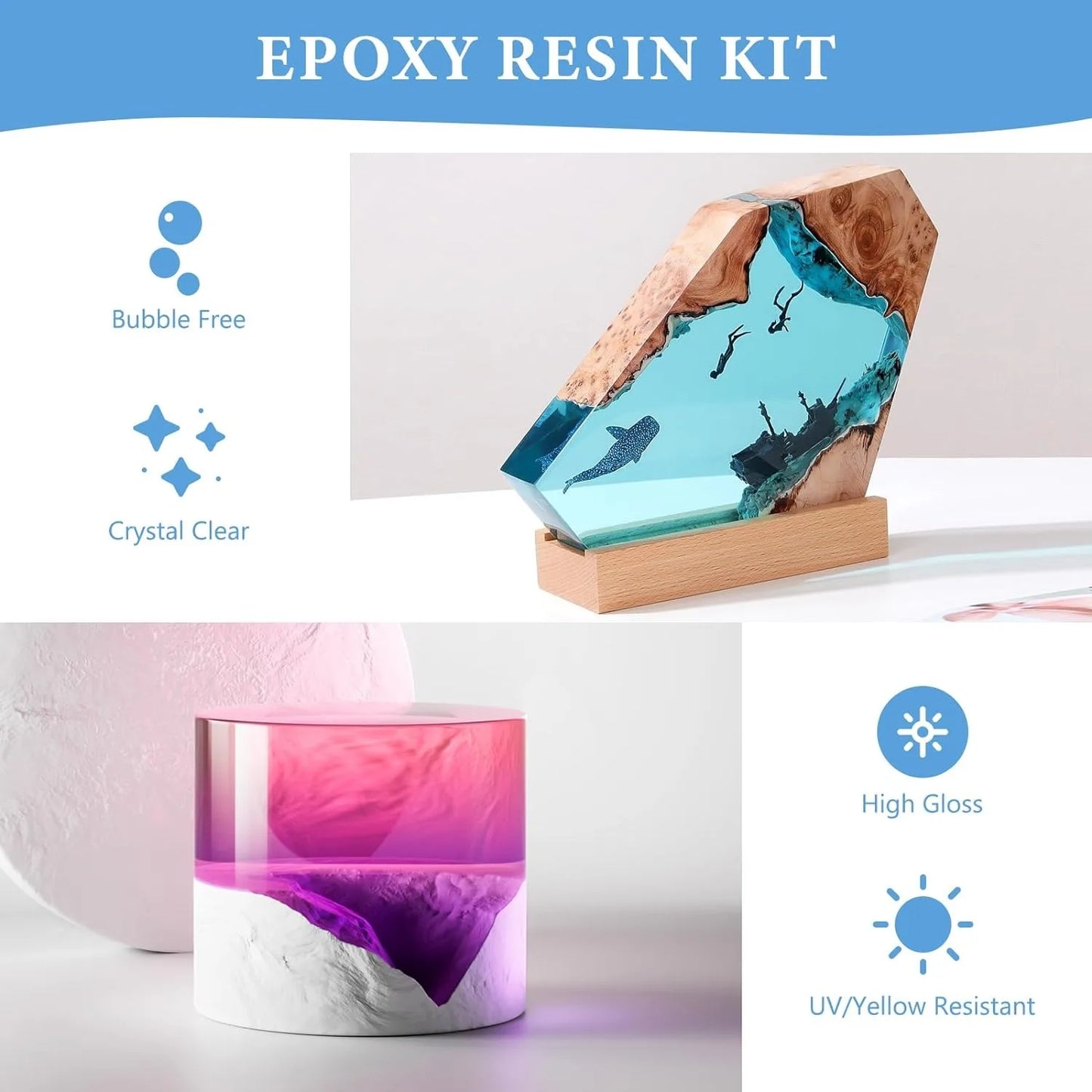 Crystal Clear Epoxy Resin Kit, Bubbles Free Epoxy Resin, Table Top & Bar Top Casting Resin, Clear Epoxy Resin for Art Crafts