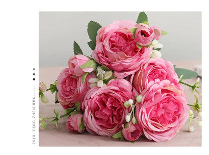 Hot Selling 1pcs/30cm Rose Pink Silk Bouquet Peony Artificial Flower 5 Big Head 4 Small Bud Bride Wedding Home Decoration Artifi