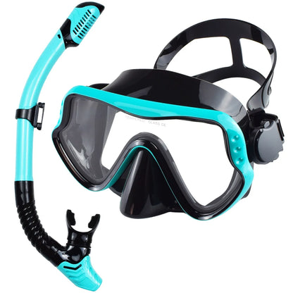 Dry Snorkel Set Diving Mask For Adults Tempered Glass Professional Panoramic Snorkeling Gear Swimming Training Snorkel Kit