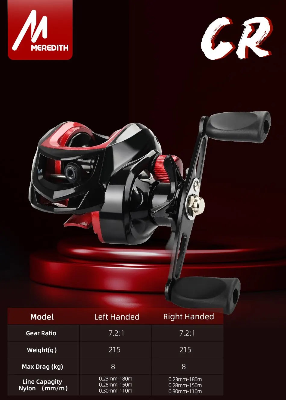 MEREDITH CR Series Fishing Reel Professional Ultra Light 7.2.1 Gear Ratio Carp Baitcasting Wheel Carp Fishing Casting Reel