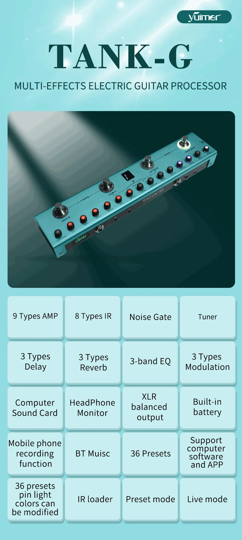 Yuimer Tank-G For Guitar Tank-B for BASS Effect Multi-Effects Pedal 36 Presets 9 Preamp Slots From M-Vave The Same Factory