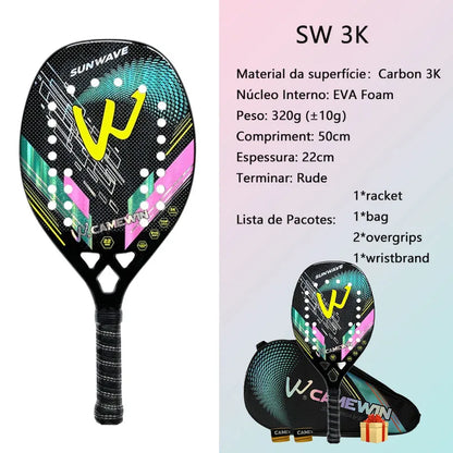 3K Camewin Beach Tennis Racket Full Carbon Fiber Rough Surface Outdoor Sports Racket For Men Women Adult Senior Player 2024 New