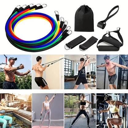 11pcs/Set Pull Rope, Resistance Bands, Portable Fitness Equipment, Ankle Strap, Chest Expander, Elastic Exercise Band