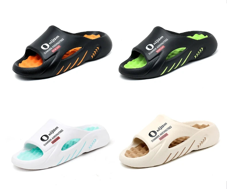 2024 New Men Massage Slippers Slides Indoor Outdoor Sandals Beach Casual Shoes Comfortable Sole Men's Slippers Big Size 38-47