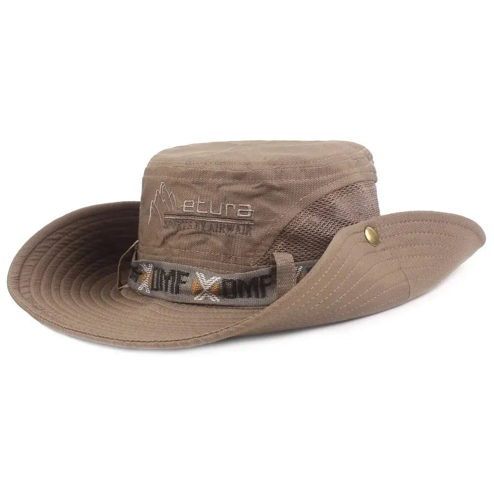 Summer Men Bucket Hat Outdoor UV Protection Wide Brim Panama Safari Hunting Hiking Hat Mesh Fisherman Hat Beach Sunscreen Cap